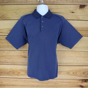 Slazenger Polo Golf Shirt Mens Size L Dark Blue 100% Polyester Geometric Comfort